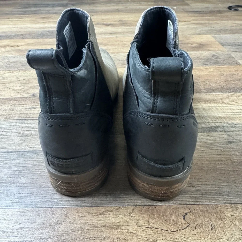 Sorel Emelie Chelsea‎ Boots Leather Booties Waterproof Quarry Black Size 9